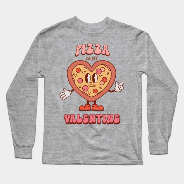 Pizza is My Valentine Retro Heart - Anti Valentine's Day Long Sleeve T-Shirt by PUFFYP